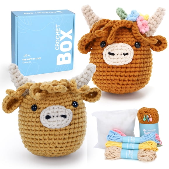 Kit de ganchillo CrochetBox, animales de peluche de vaca Highland para mayores de 12 años