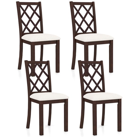 Costway Set of 4 Dining Chairs Wood Kitchen Side Chair with Inclined Backrest Cherry Brown