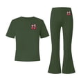 thumbnail image 4 of Girls Set Short Sleeve Shirt and Casual Flared Pants Suit Gnarly Beautiful Graphic Shirts Set Army Green 14-15Years, 4 of 6