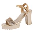 thumbnail image 5 of Rokment Bling Sequin Platform Dressy Sandals for Women Bride Wedding Summer Casual Leather Open Toe Ankle Strap Chunky Heels Dress Pumps Shoes, 5 of 8