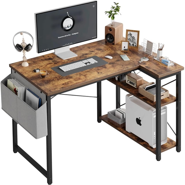 Shaped Computer Desk with Reversible Shelves Inch Small Corner Desk with Storage Bag Gaming Desk Computer Table Study Writing Table for Home Office Bedroom Small Space