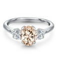 thumbnail image 3 of Gem Stone King 1.54 Ct Oval Peach Morganite G/H Lab Grown Diamond 925 Sterling Silver Ring, 3 of 6
