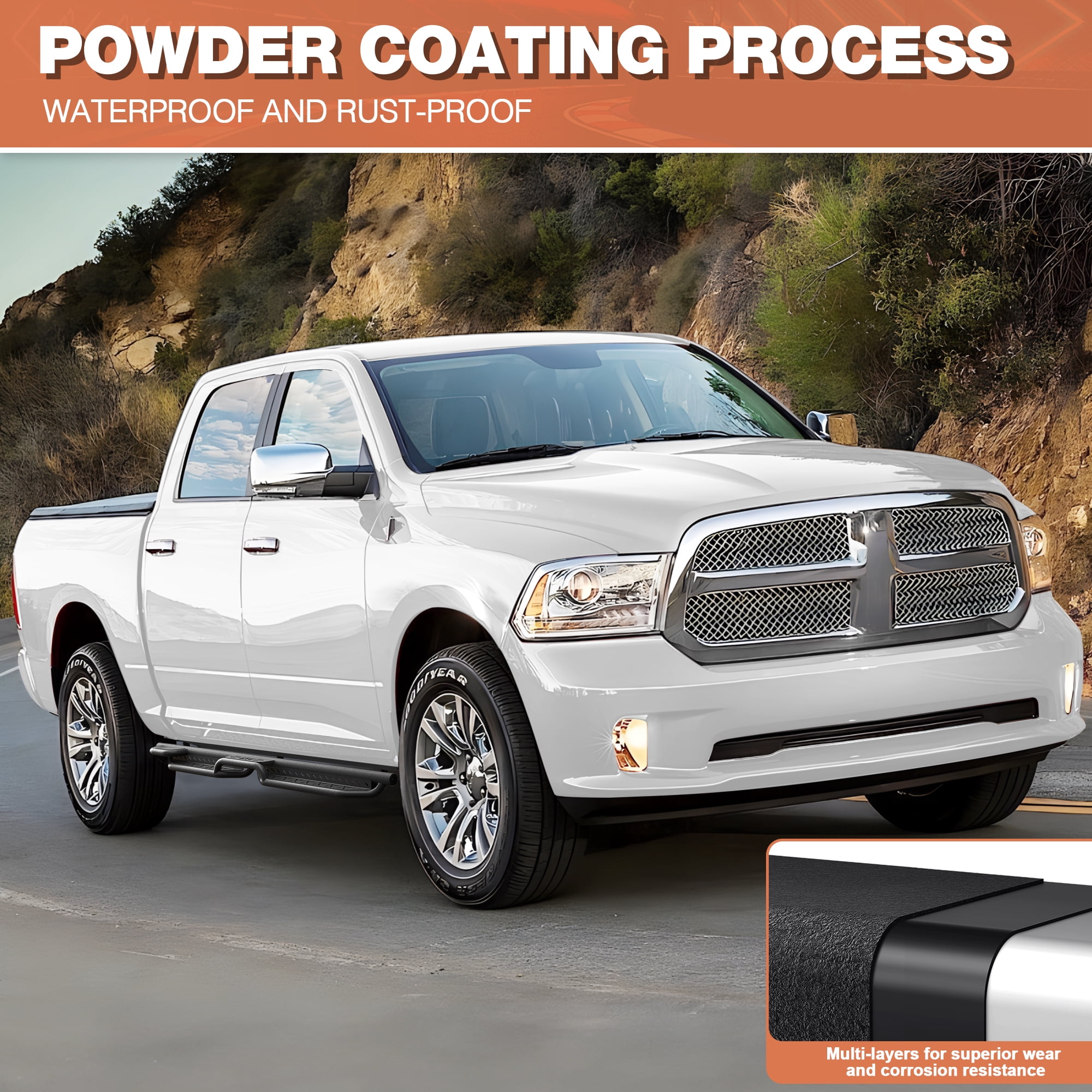 POFENZE Running Boards Side Steps Compatible with 2009-2018 Dodge Ram 1500 (Including 2019-2025 Classic), 2010-2025 Ram 2500/3500 Crew Cab Black Nerf Bars