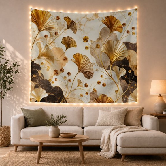 Floral Arrangement on Marble Tapestry Wall Hanging