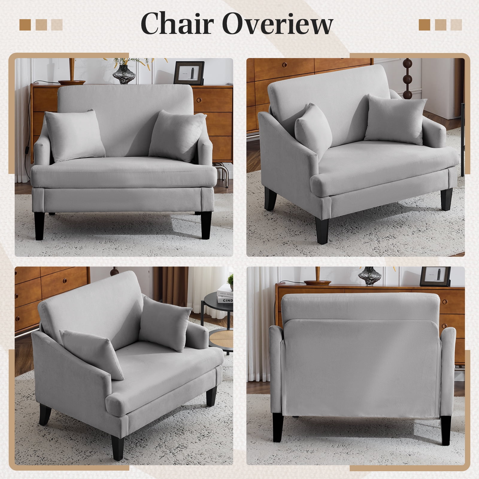 Bezseller 41" Oversized Accent Chair for Living Room and Bedroom, Light Grey