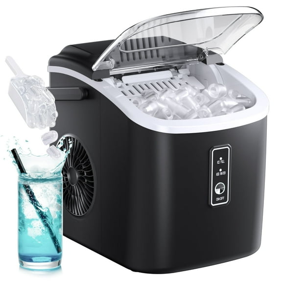 Simzlife Machine à Glaçons de Comptoir avec Poignée, Machine à Glaçons Portative avec Panier et Pelle, 9 Glaçons en 6 Min, 26 Lb/24 H, Autonettoyante