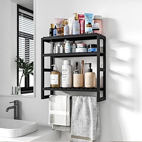 Estantes de baño Galood ajustables, 3 niveles, almacenamiento negro