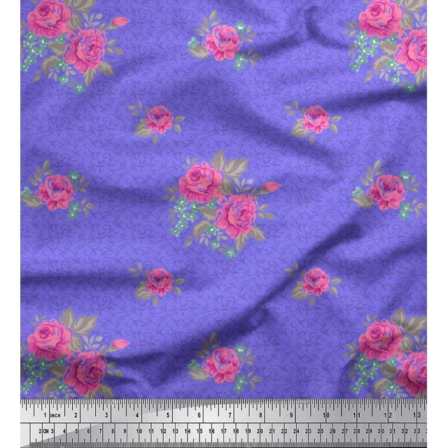 Soimoi Poly Georgette Fabric Swirl,Leaves & Rose Floral Print Fabric by Yard 42 Inch Wide