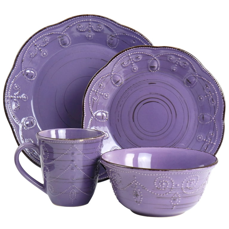 Elama Rustic Birch 16 Piece Elegant Stoneware Dinner Dish Set in