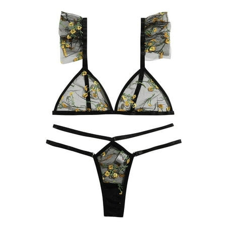 

Flowers Rose Embroidery Bralette Lace Bra Bustier Lingerie Thong