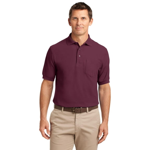 Port Authority K500P Silk Touch Polo with Pocket, Burgundy, XL