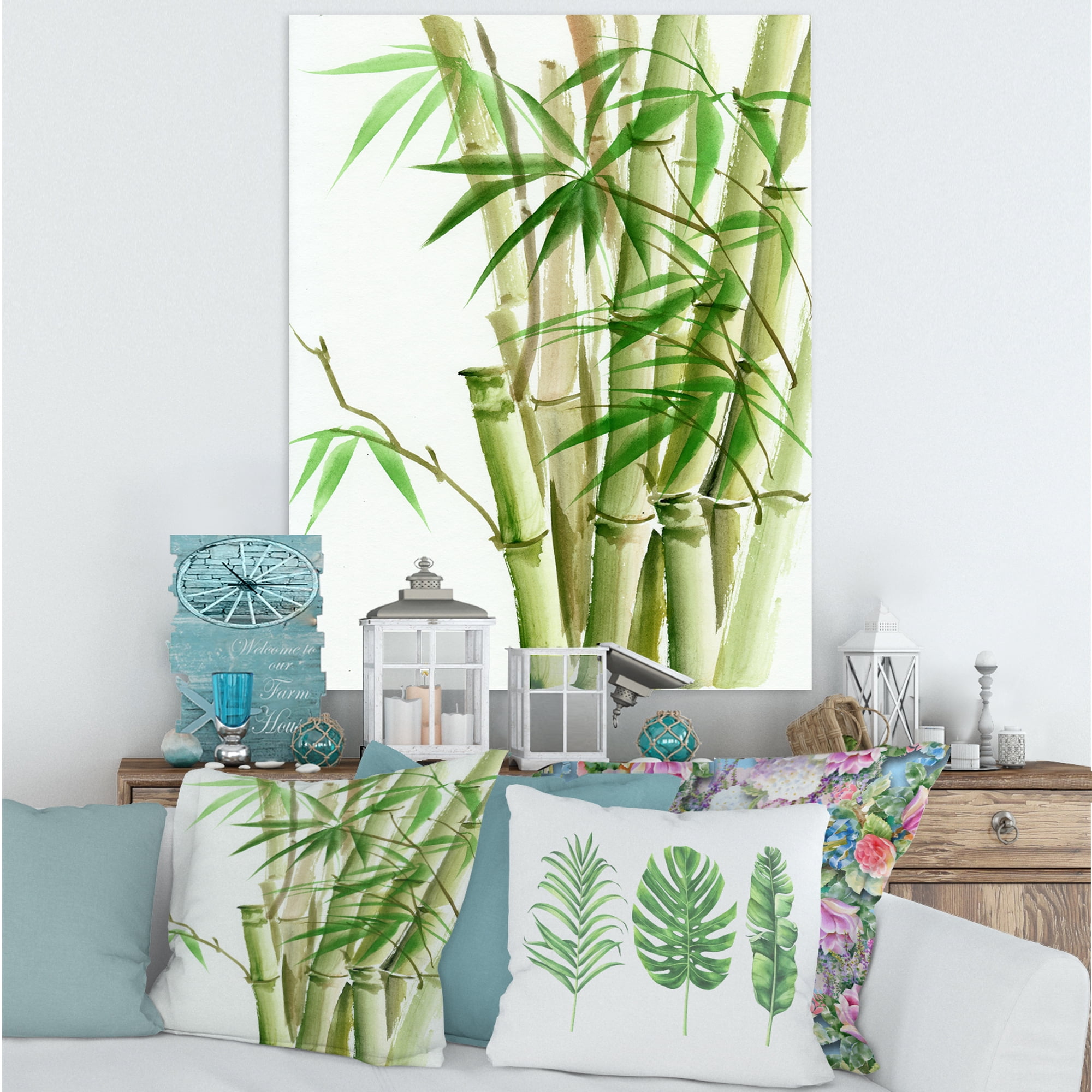 Designart ' Detail of Dark Green Bamboo and Leaves II ' Traditional Canvas Wall Art Print