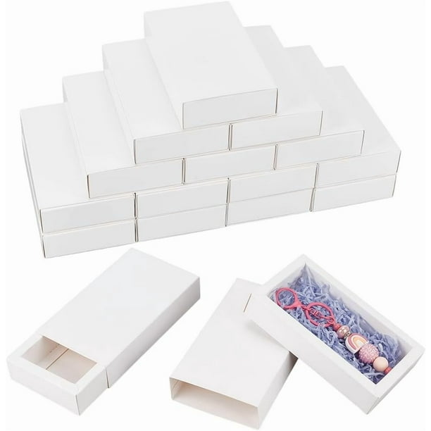 16 cajas de cartón blancas con cajón, rectangulares de 6,38 x 3,62 x 1,26 pulgadas, de papel kraft, ideales para regalos, galletas, bodas, fiestas o para envolver joyas.
