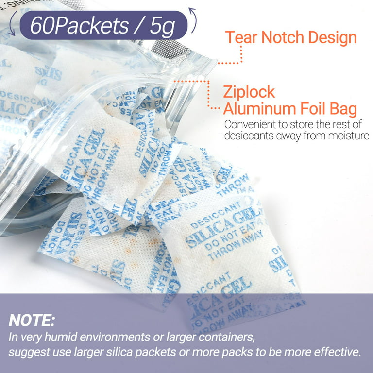 LotFancy 60 Packs 3Gram Silica Gel Packets, Indicating Desiccant Packets