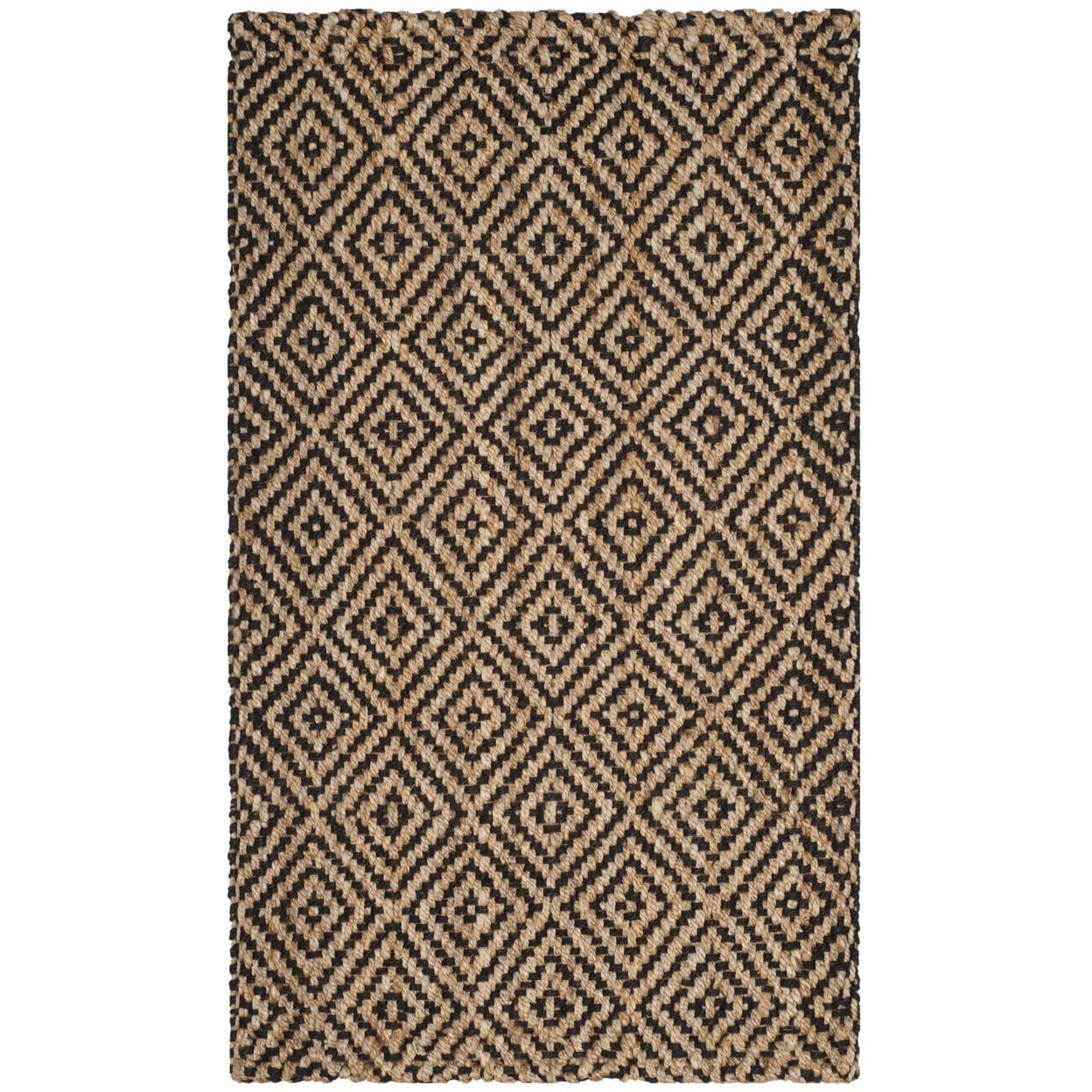 SAFAVIEH Natural Fiber Emory Geometric Jute Area Rug, Natural/Black, 7' x 7' Square