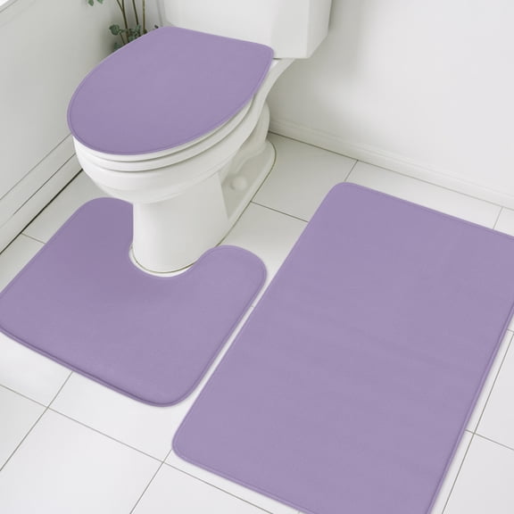 Lavender Purple Bathroom Rugs Set Dreamy Purple Solid Color Background Minimalist Non Slip Absorbent Soft Bath Mats 3 Piece Set with Bathroom Rug, U-Shaped Floor Mat, Toilet Seat Cover Large Size