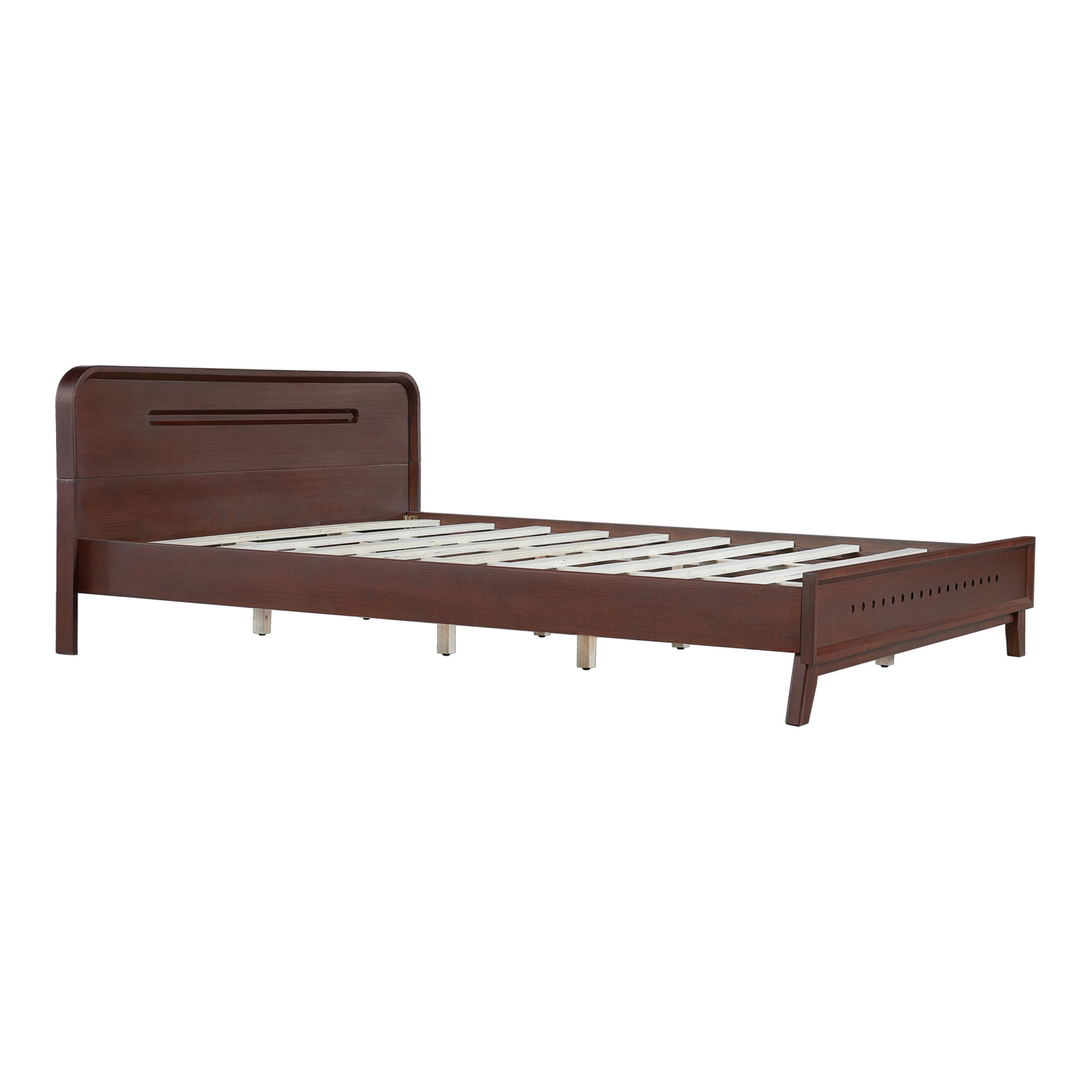 Christopher Knight Home Queen Size Bed Frame with Headboard, Solid Wood Platform Bed, Dark Walnut