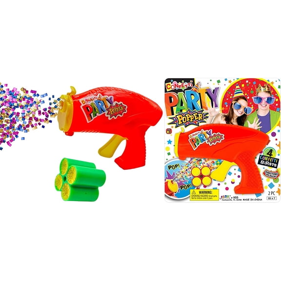 Confetti Party Poppers Gun Party Supplies (1 Gun 4 Shots) Plus Sticker Reusable Multicolor Metallic Confetti Poppers Gun Confetti Gun Party Favors Kids & Adults Birthday Parties Crazy Hour Fun 955-1s