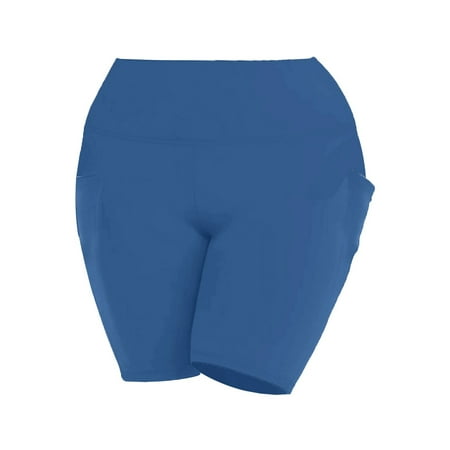 WTXUE Biker Shorts Women Tummy Control Tights for Women  Plus Size High Waisted Workout Shorts Seamless Butt Slim-Leg Built-in Pocket Curvy Fit Activewear Short  Blue