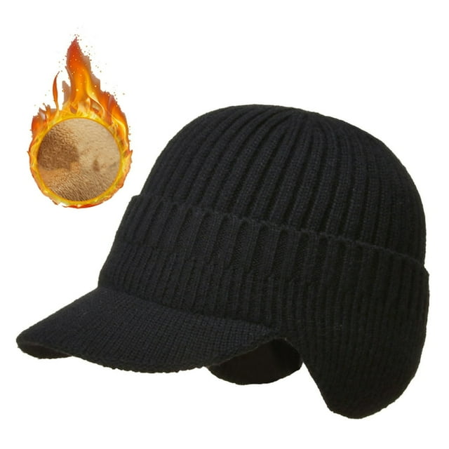 Outdoor Riding Elastic Warm Ear Protection Knitted Hat for Men Women Unisex Fleece Warm Winter Hats with Visor Windproof Ear Flap