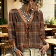 thumbnail image 5 of WCJM Womens V Neck 3/4 Sleeve Bohemian Loose Fit Long Sleeve T Shirts Casual Fall Top (Coffee,M), 5 of 5