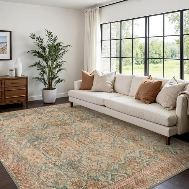 Area Rug x for Living Room Bedroom Dining Room Washable Rugs Vintage Distressed Print Carpet UltraThin Chenille Low Pile Lightweight Rug with Non Slip Backing Sepia