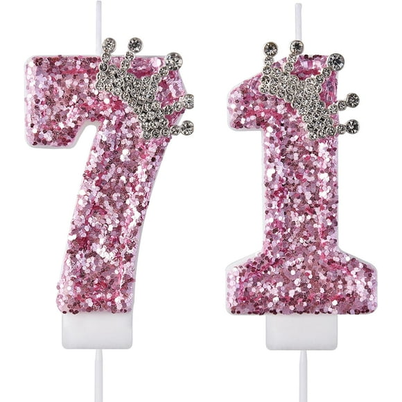 VSHILI 71 Birthday Candles, 71st Cake Candles, Pink Happy Birthday Number 71 Candles Cake Topper Decorations for Party Men Women