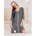 thumbnail image 2 of Ekouaer Zipper Robes for Women 3/4 Sleeves Lightweight House Coat Zip Up Bathrobe Soft Nightgown with Pockets, 2 of 6