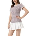 thumbnail image 4 of INSPIRE CHIC Women's Casual Round Neck Pearl Decoration Short Sleeve Tweed Top, 4 of 5