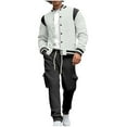 thumbnail image 2 of Yusimy Men's Fleece-Lined 2-Piece Bomber Jacket Set Solid Color Snap Cardigan Stand-Up Collar Pocket Cargo Pants Casual, 2 of 4