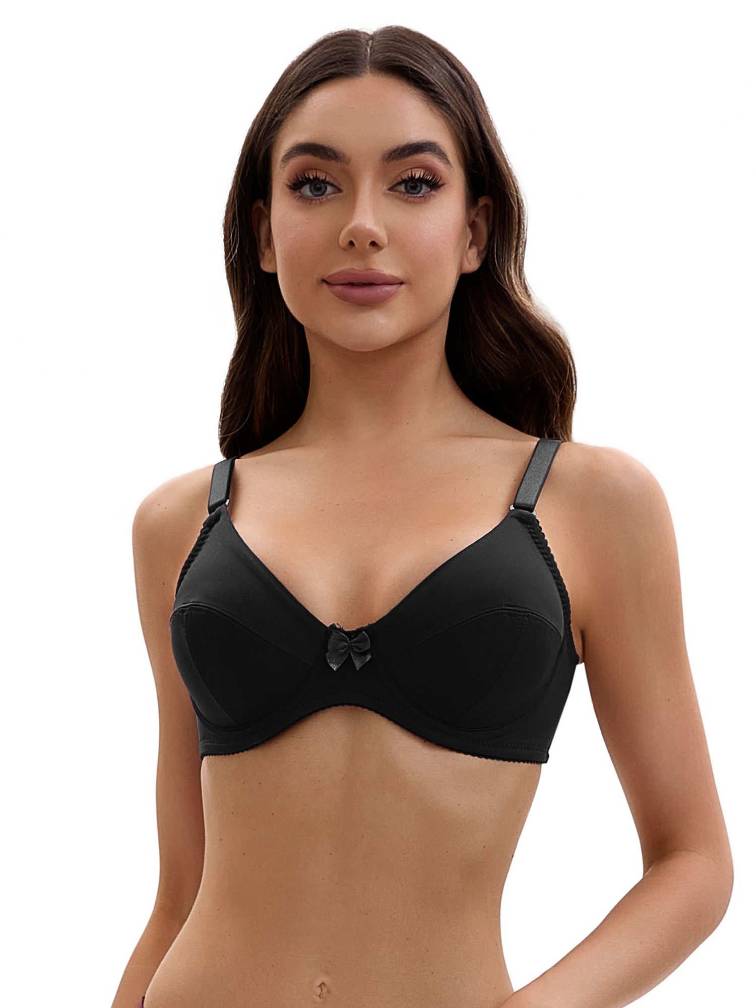DARING DIVA Women's V Neck Adjustable Strap Underwire Push Up Bras Black 38 D