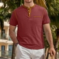 thumbnail image 5 of GrmtClth Shirt for Men Casual Henley Button T-Shirts Breathable Short Sleeve Top Work with Pocket Tee Collar Colorblock Wine XL, 5 of 7