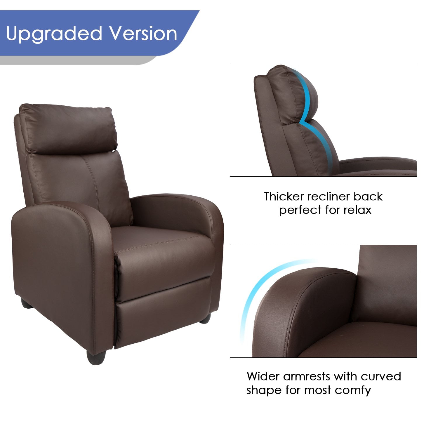 Walnew Single Recliner Thick Padded Push Back Recliner with Faux Leather, Brown