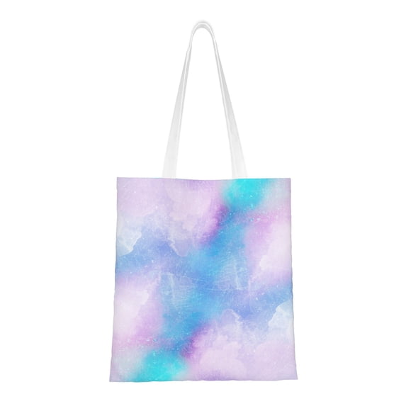 YFYANG Reusable Cotton Canvas Tote Shopping Bag, Dream Star Purple Washable Portable Grocery Bag for Daily Travel