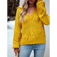 thumbnail image 6 of Cenuakty Women Loose Knit Sweater Hollow-Out Solid Color Long Sleeve Pullovers Fall Winter Turn-Down Collar Jumpers Streetwear, 6 of 9
