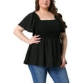 thumbnail image 4 of Agnes Orinda Women's Plus Size Summer Tops Square Neck Short Sleeve Ruffle Hem Casual Loose Blouse 3X Black, 4 of 6