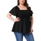 thumbnail image 4 of Blusas de verano de talla grande para mujer Agnes Orinda, con cuello cuadrado, mangas cortas, dobladillo con volantes, sueltas y casuales, 4X, negras, 4 of 6
