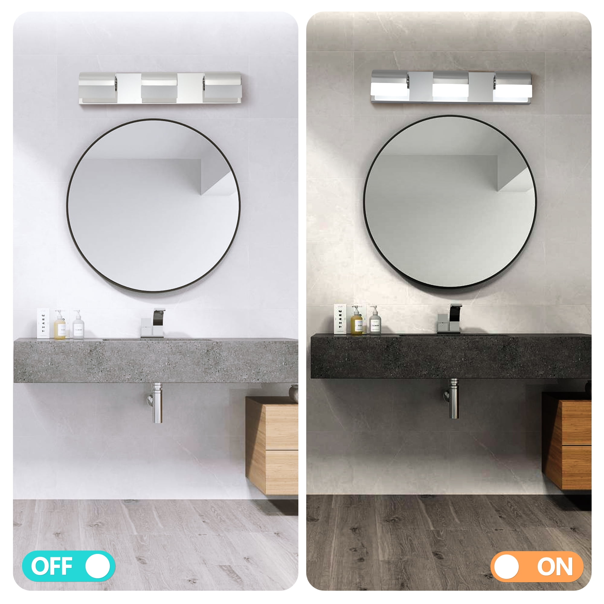 3-Light vanity light Fixtures LED Modern Bathroom 23.7-Inch, Chrome Modern Acrylic Bathroom Wall Lighting Fixtures Over Mirror (Cool White 6000K)