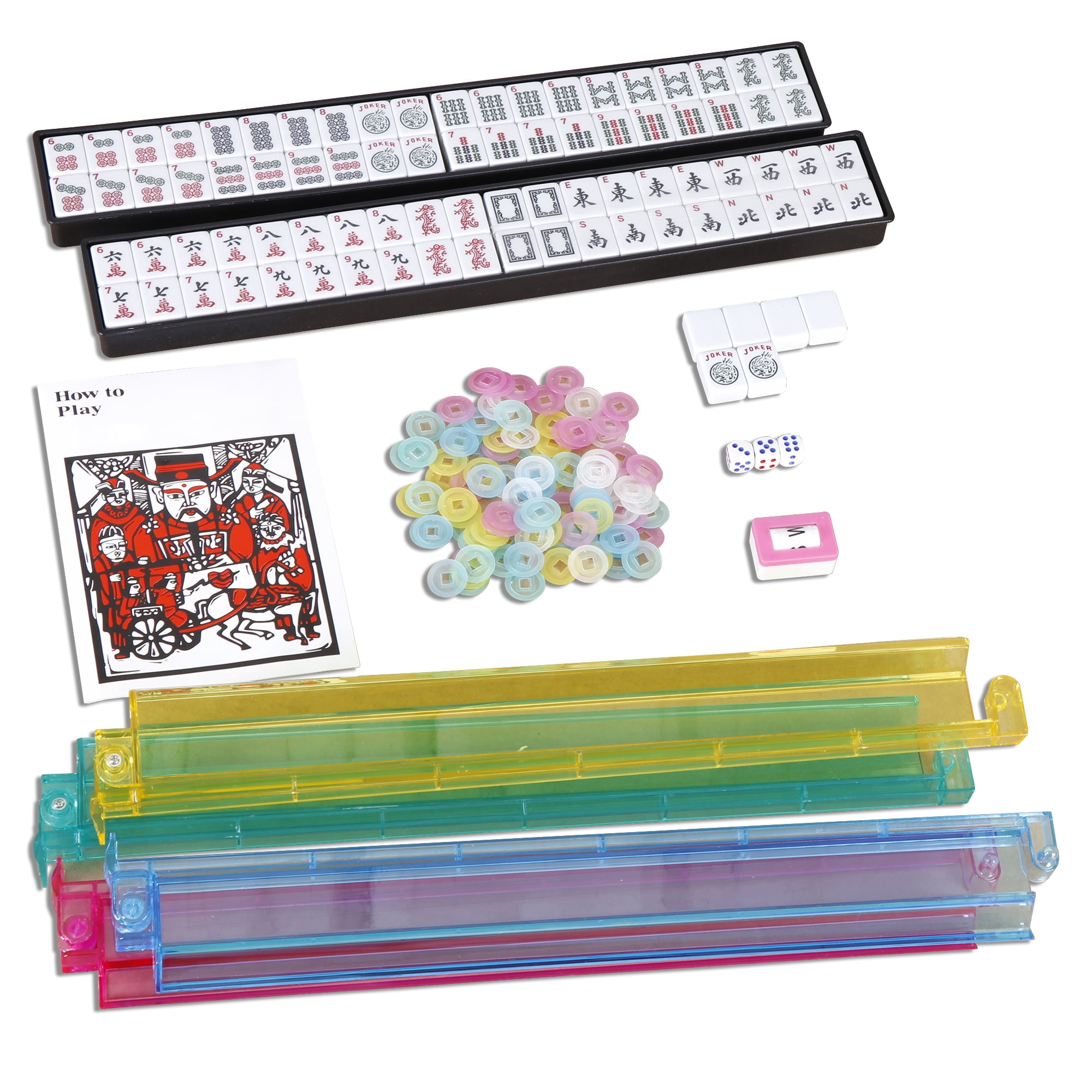 ZENY American Mahjong Set 166 Tile Complete Mah Jongg Set with 4 All-in-One Rack/Pushers, Red Soft Bag