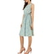 thumbnail image 4 of Vestido midi sin mangas de corte A con cuello en forma de llave y cintura ajustable, estampado de flores pequeñas, azul claro, talla XL, 4 of 7