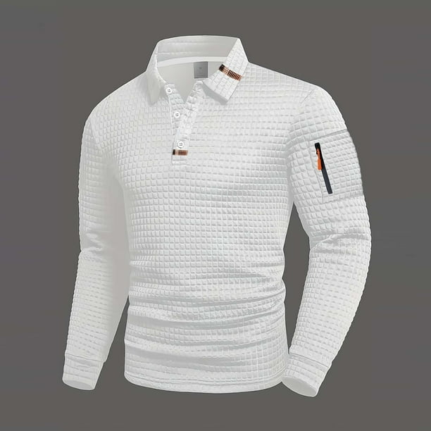 pstuiky manga larga de hombre, Camiseta de manga larga con solapa y botones para hombre, color liso, con cuello cuadrado pequeño camisetas de hombre m
