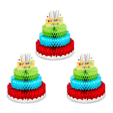 Multicolor Birthday Cake Paper Honeycomb Table Centerpiece Decorations, 3 Count, by Way To Celebrate