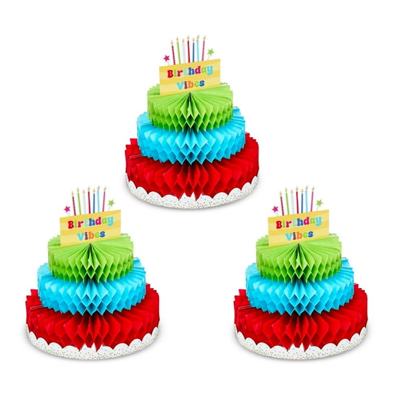 Multicolor Birthday Cake Paper Honeycomb Table Centerpiece Decorations, 3 Count, by Way To Celebrate