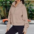 thumbnail image 3 of Stand Collar Fall Clothes Half Zip Women Solid Color Daily Outfit (Coffee XL), 3 of 6
