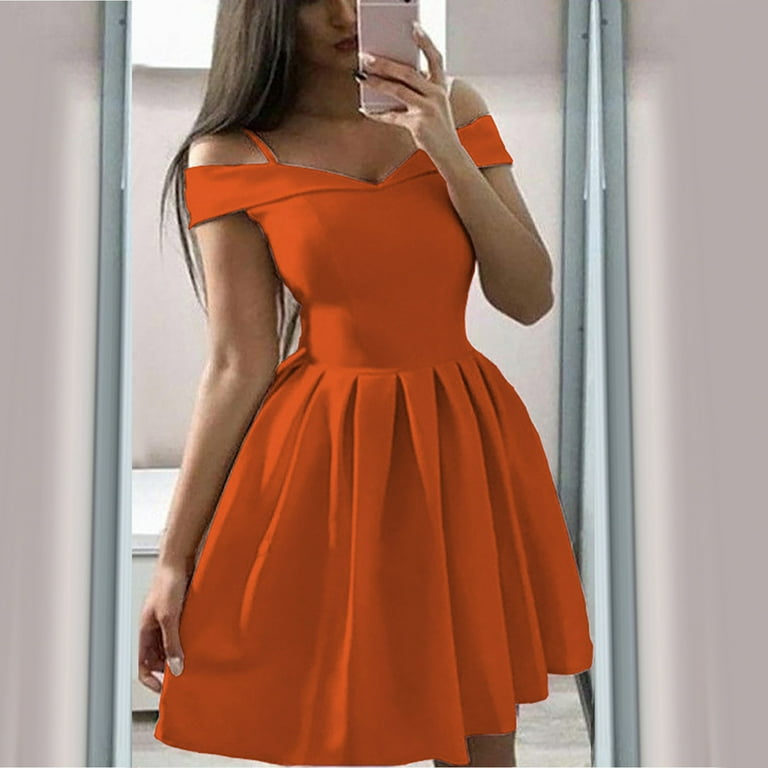 LYXSSBYX Homecoming Dresses for Women Women's Solid Color Bra Off Shoulder  Dress Waist Pleated Dress Dress Large Ball Dress 