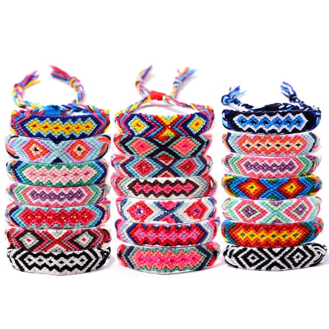 21 Pcs Bracelet d'Amitié Style Ethnique Bracelet en Corde Ajustable Bracelet Tissé