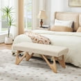 thumbnail image 2 of Zesthouse 48.8″ Linen Upholstered Bench for Bedroom End of Bed, Mid-Century Modern Entryway Bench with Padded Seat, Natural Boomerang Legs, Indoor and Hallway, Beige, 2 of 9