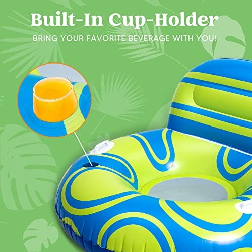 SLOOSH Flotador De Piscina Para Broncearse – 72 X 65 Pulgadas, Con Almohada, Portavasos Y Base Acanalada, Para Adultos, Rosa