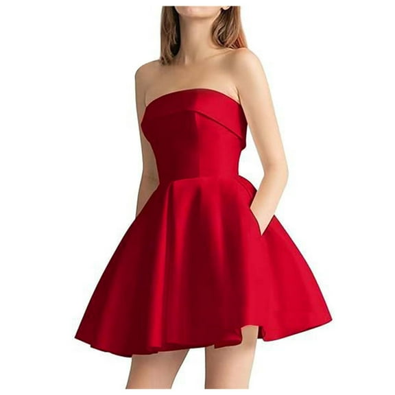 Elegant Strapless A Line Dress Slim Waist Sleeveless Short Prom Gown For Birthday Party Evening Wedding Formal Events