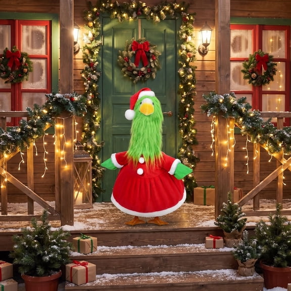 SCNOR Christmas Porch Goose Outfit, 23 Inch Holiday Costume for Lawn and Garden Statue Decor, Statue Not Included